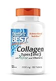 Doctor's Best, Colágeno Tipos 1 y 3, Peptano y Vitamina C, 1.000mg, 180 Comprimidos, Probado en Laboratorio, Sin Gluten, Sin Soja, No GMO