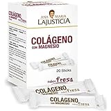 Ana Maria Lajusticia - Colágeno con magnesio – 20 sticks de 5g (sabor fresa) articulaciones fuertes y piel tersa. Regenerador de tejidos con colágeno hidrolizado tipo 1 y 2. Envase para 20 días.