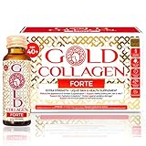 Gold Collagen Forte | El Complemento Antienvejecimiento de Colágeno Líquido| Bebida de colágeno marino con ácido hialurónico, antioxidantes, vitaminas y minerales para piel, cabello y uñas | 10 días